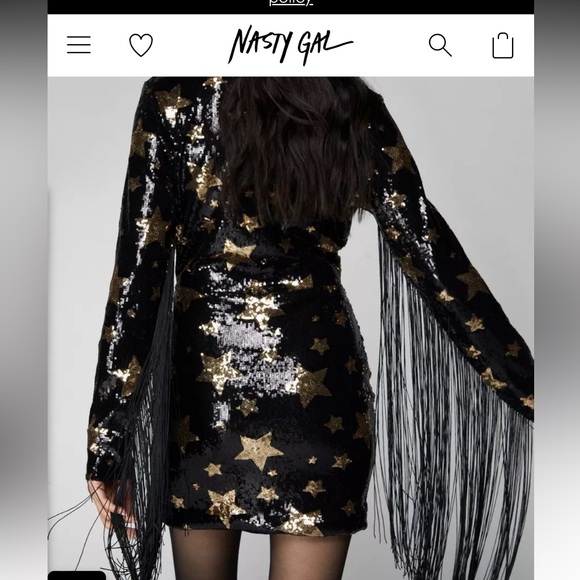 Nasty Gal Sequin Fringe Dress Star Sequin Plunge Neck sparkle phish size 4 - Picture 3 of 16